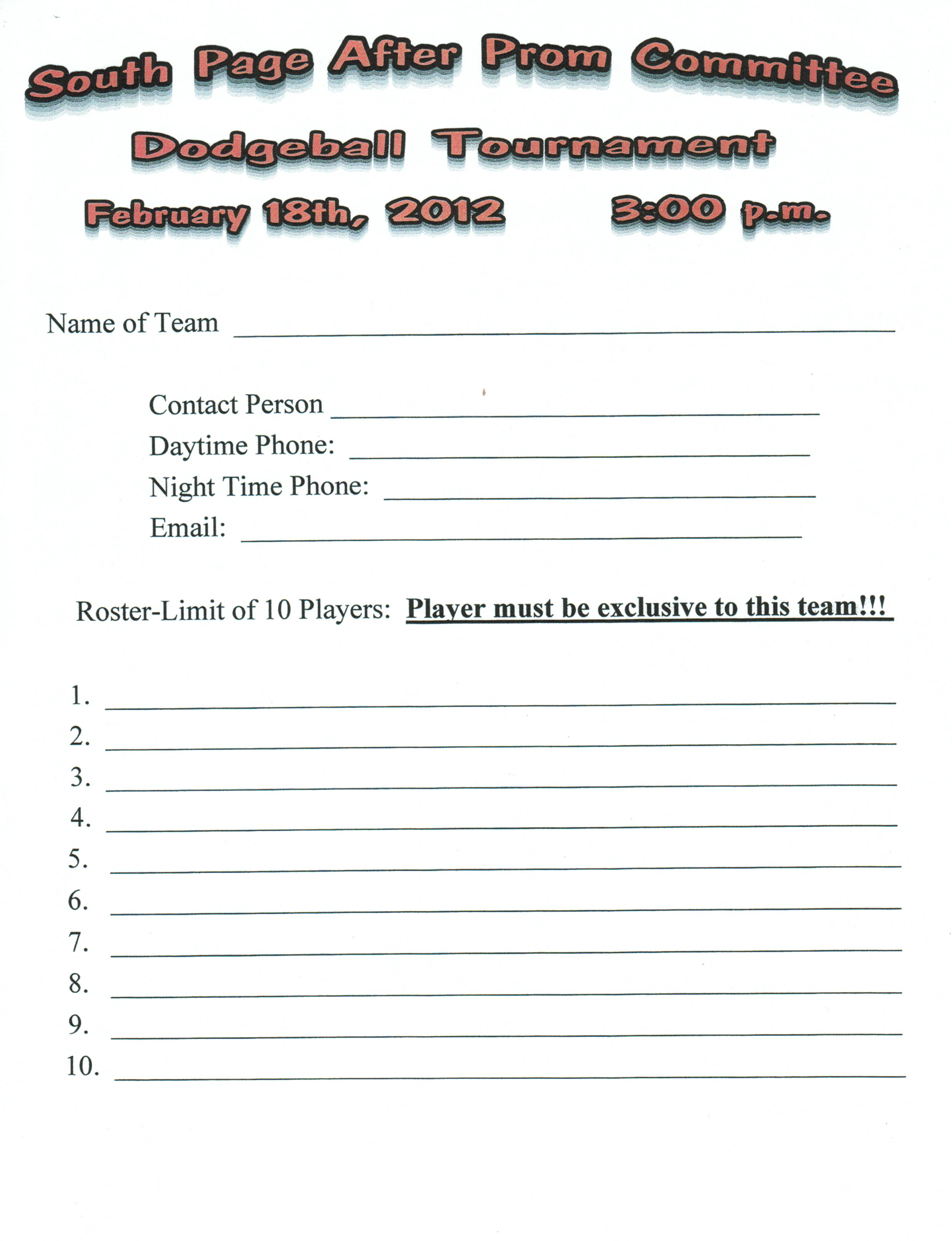 tournament sign up sheet